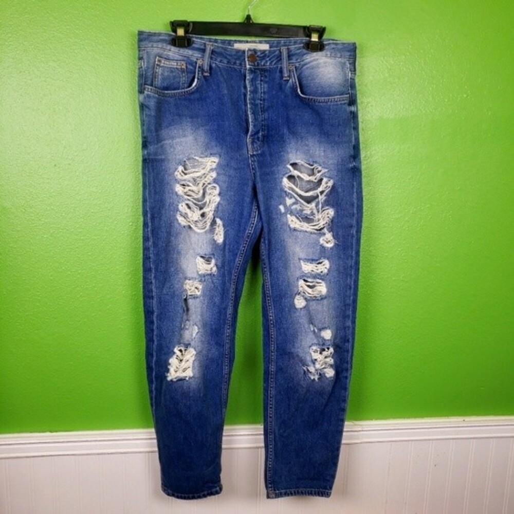 Topshop Women's Moto Hayden mid rise super factory distressed denim jeans sz 30